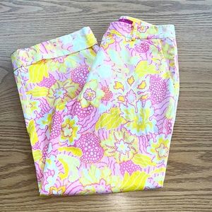 Tibi Pink and Yellow Floral Print Cuff Pants Printed Patterned